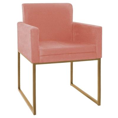Poltrona Decorativa Bellinha Base de Ferro Dourado Suede Coral