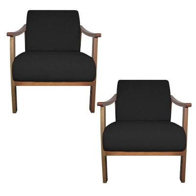 Kit 02 Poltrona Liz Base Madeira Suede Cor Preto