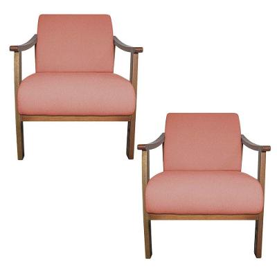 Kit 02 Poltrona Liz Base Madeira Suede Cor Coral