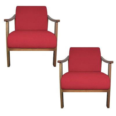 Kit 02 Poltrona Liz Base Madeira Suede Cor Vermelho