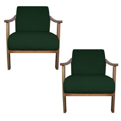Kit 02 Poltrona Liz Base Madeira Suede Cor Verde