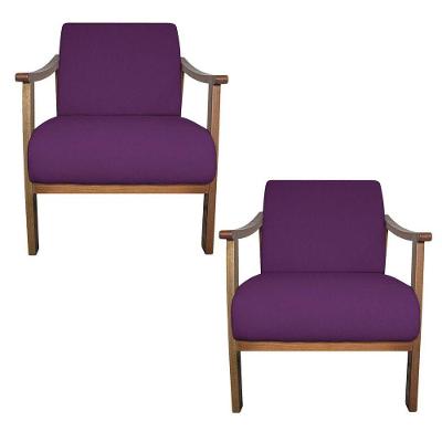 Kit 02 Poltrona Liz Base Madeira Suede Cor Roxo