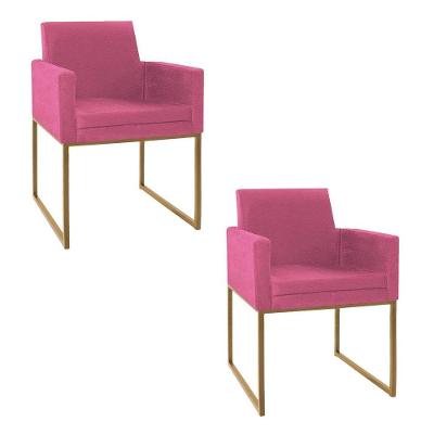 Kit 02 Poltronas Decorativas Bellinha Base De Ferro Dourado Corano Pink