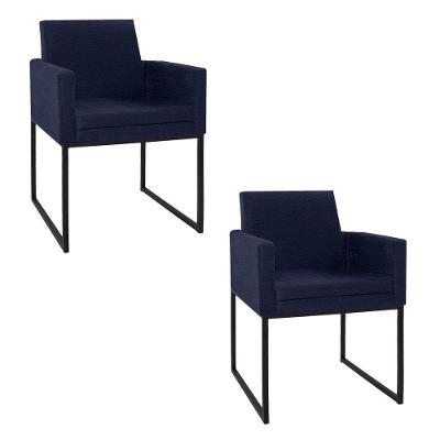 Kit 02 Poltronas Decorativas Bellinha Base de Ferro Preto Corano Azul Marinho