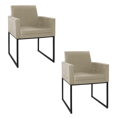 Kit 02 Poltronas Decorativa Bellinha Base de Ferro Preto Linho Bege