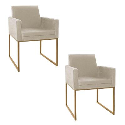 Kit 02 Poltronas Decorativa Bellinha Base de Ferro Dourado Suede Bege