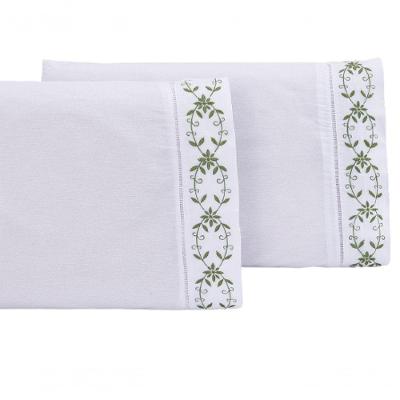 Jogo Lençol Queen Casal Bordado 3 Peças Branco Verde Veneza