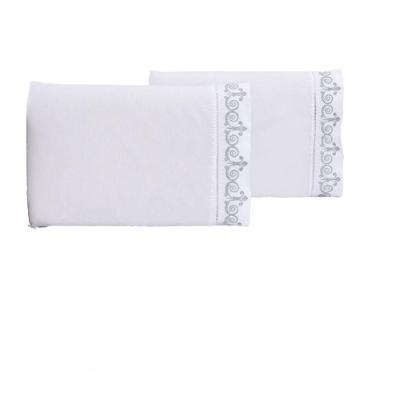 Jogo Lençol Quarto Casal King Bordado 3 Peças Branco Cinza