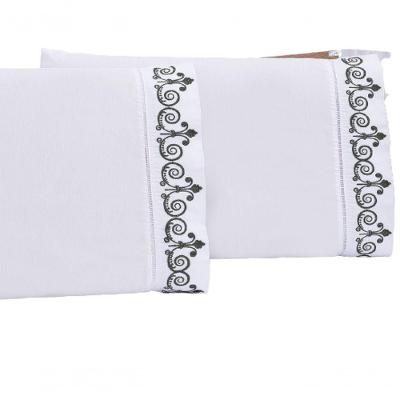 Jogo Lençol Quarto Casal King Bordado 3peças Branco Petróleo