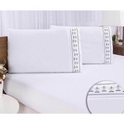 Jogo Lençol King Bordado 3 Peças Branco Cinza Tulipa Quarto