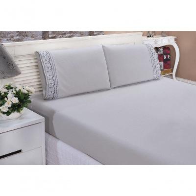 Jogo Lençol Padrão Bordado 3 Peças Cinza Tulipa Quarto Casal