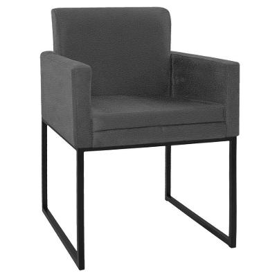 Poltrona Decorativa Bellinha Base de Ferro Preto Corano Cinza