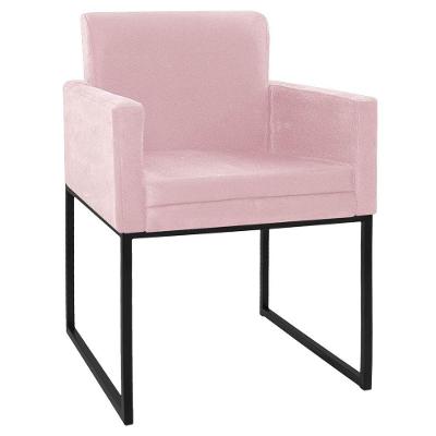 Poltrona Decorativa Bellinha Base de Ferro Preto Suede Rosa Bebê