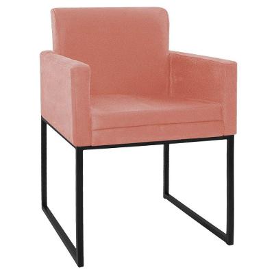 Poltrona Decorativa Bellinha Base de Ferro Preto Suede Coral