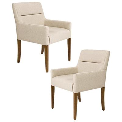 Kit 2 Poltronas Base Madeira Angel Linho Bege Claro
