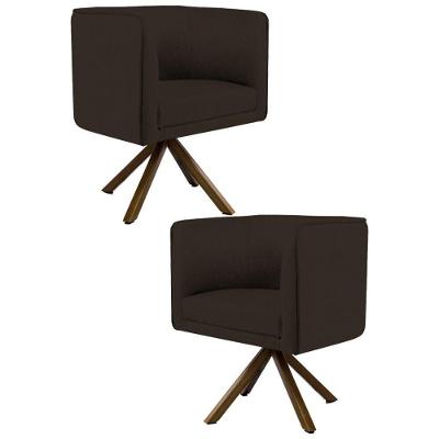 Kit 2 Poltronas Base Madeira Corano Marrom