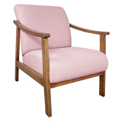 Poltrona Liz Base Madeira Suede Rosa Bebê