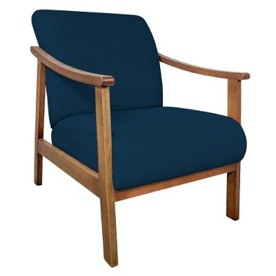 Poltrona Liz Base Madeira Suede Azul Marinho