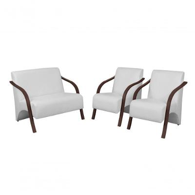 Conjunto Poltronas Vênus Braço Madeira Dsalla Courino Branco