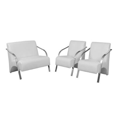 Conjunto Poltrona Vênus Braço Alumínio Dsalla Courino Branco