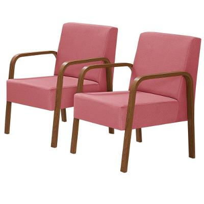 Kit 2 Poltronas 1 Lugar Jade Braço Madeira Rosa
