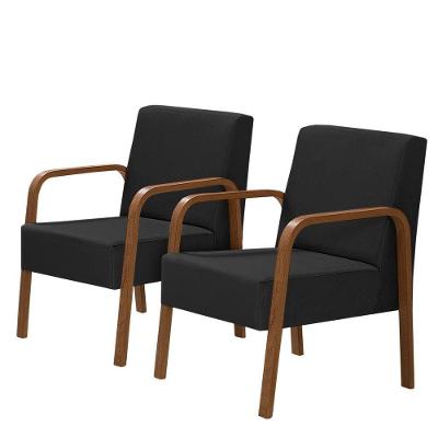 Kit 2 Poltronas 1 Lugar Jade Pé Madeira Dsalla Courino Preto
