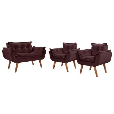 Conjunto Poltronas Opalla Pés Madeira Marrom