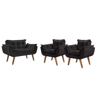 Conjunto Poltronas Opalla Pés Madeira Preto