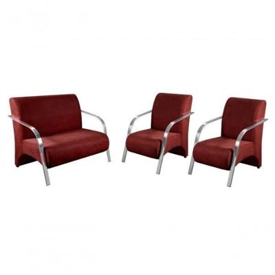 Conjunto Poltronas Vênus Braço Alumínio D Salla Suede Marrom