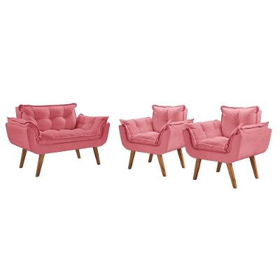 Conjunto Poltronas Opalla Pés Madeira Rosa