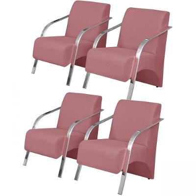 Kit 4 Poltronas 1 Lugar Vênus Pé Alumínio D Salla Suede Rosa