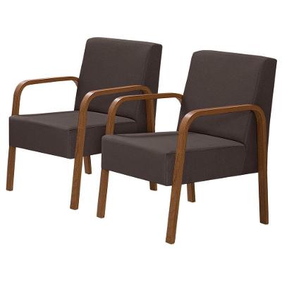 Kit 2 Poltronas 1 Lugar Jade Pé Madeira Suede Marrom