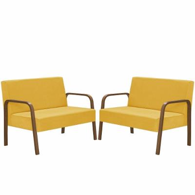 Kit 2 Poltronas 2 Lugaresluna Braço Madeira D Salla Amarelo