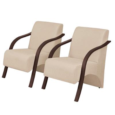 Kit 2 Poltronas Vênus 1 Lugar Pé Madeira D Salla Bege