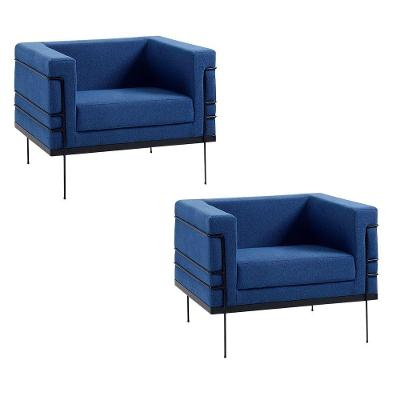 Kit 2 Poltronas Preto Jeanneret-gris Linho Azul Marinho