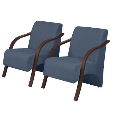 Kit 2 Poltronas Vênus 1 Lugar Pé Madeira D Salla Azul Bic