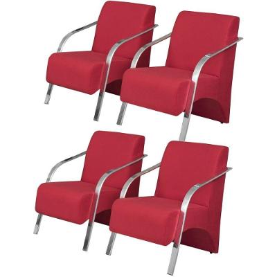Kit 4 Poltronas 1 Lugar Vênus Pé Alumínio D Salla Vermelho
