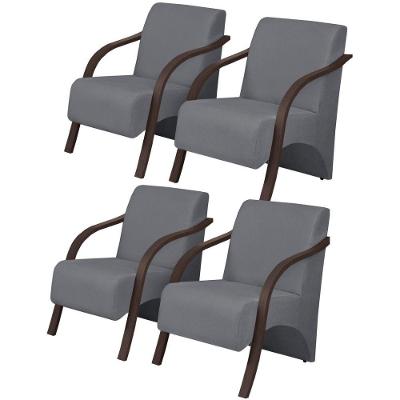Kit 4 Poltronas 1 Lugar Vênus Pé Madeira Grafite