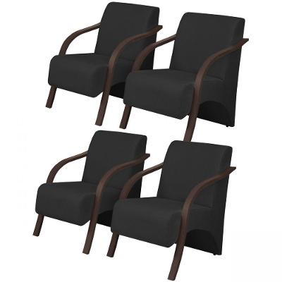 Kit 4 Poltronas 1 Lugar Vênus Pé Madeira D Salla Preto