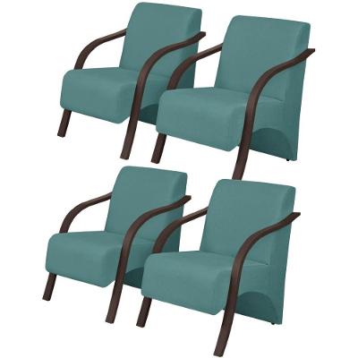 Kit 4 Poltronas 1 Lugar Vênus Pé Madeira Turquesa