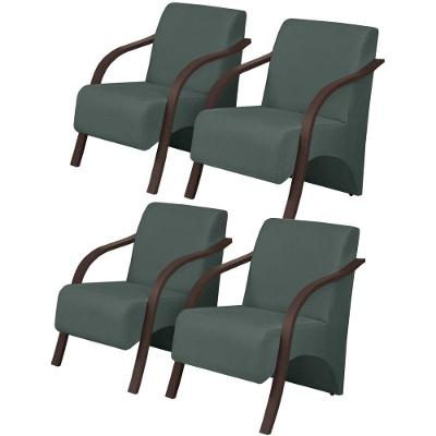 Kit 4 Poltronas 1 Lugar Vênus Pé Madeira Verde