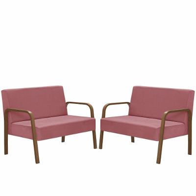 Kit Poltrona 2 Namoradeiras Jade Braço Madeira D Salla Rosa