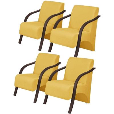 Kit 4 Poltrona 1 Lugar Vênus Pé Madeira Amarelo
