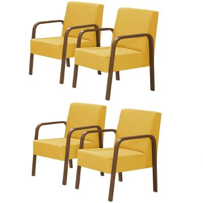 Kit 4 Poltronas 1 Lugar Jade Braço Madeira Amarelo