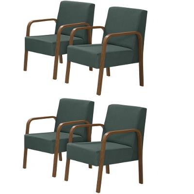Kit 4 Poltronas 1 Lugar Jade Pé Madeira Suede Verde