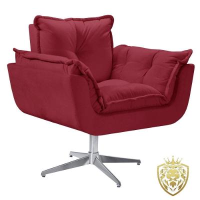 Poltrona Opalla Giratória Alumínio Suede Bordô