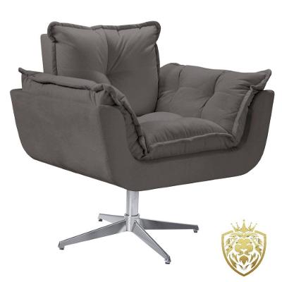 Poltrona Opalla Giratória Alumínio Suede Cinza