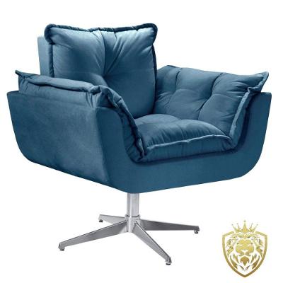 Poltrona Opalla Giratória Alumínio Suede Azul Bic