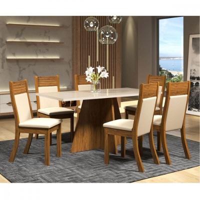 Mesa Dailus Com 6 Cadeiras Roma Imbuia Tecido Veludo Pastel Viero Imbuia/blonde Off White