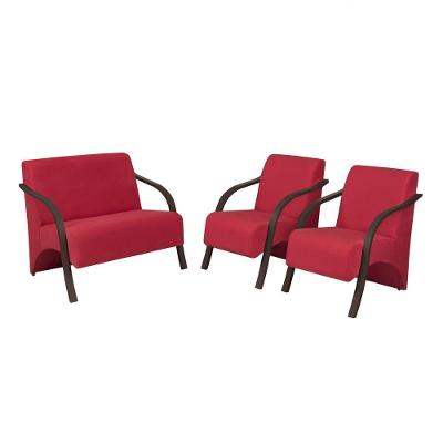 Conjunto Poltronas Vênus Braço Madeira Vermelho